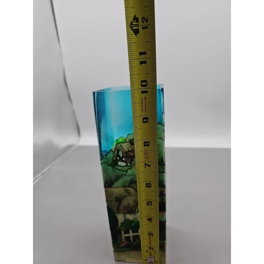 Vintage Joan Baker Hand Painted Glass Bible Quote Candle Holder Vase 10